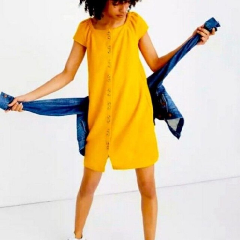 Madewell Texture & Thread Sz M Mustard Yellow Cap Sleeve Mini Dress Tunic